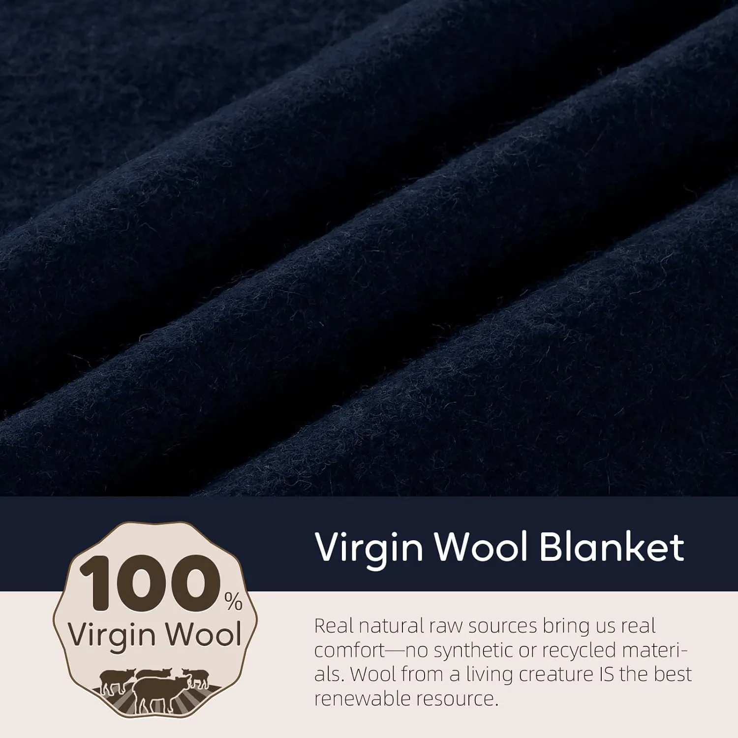 100% Wool Blanket, 48" x 62", Warm, Thick, Washable, Military Wool Blanket, Great for Camping, Outdoors, Sporting Events, Survival KitsNavy