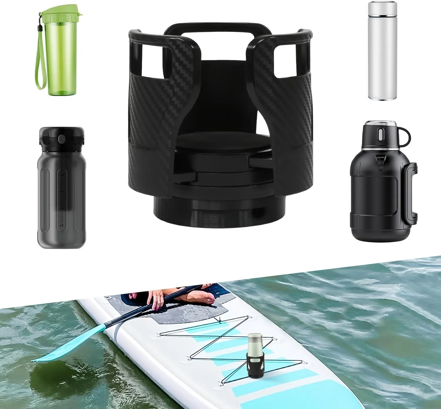 Adjustable Paddle Board Cup Holder, Paddleboard Beverage Holder Carbon Fiber Exterior Fit for Storing Cold Drinks While Paddle Boarding