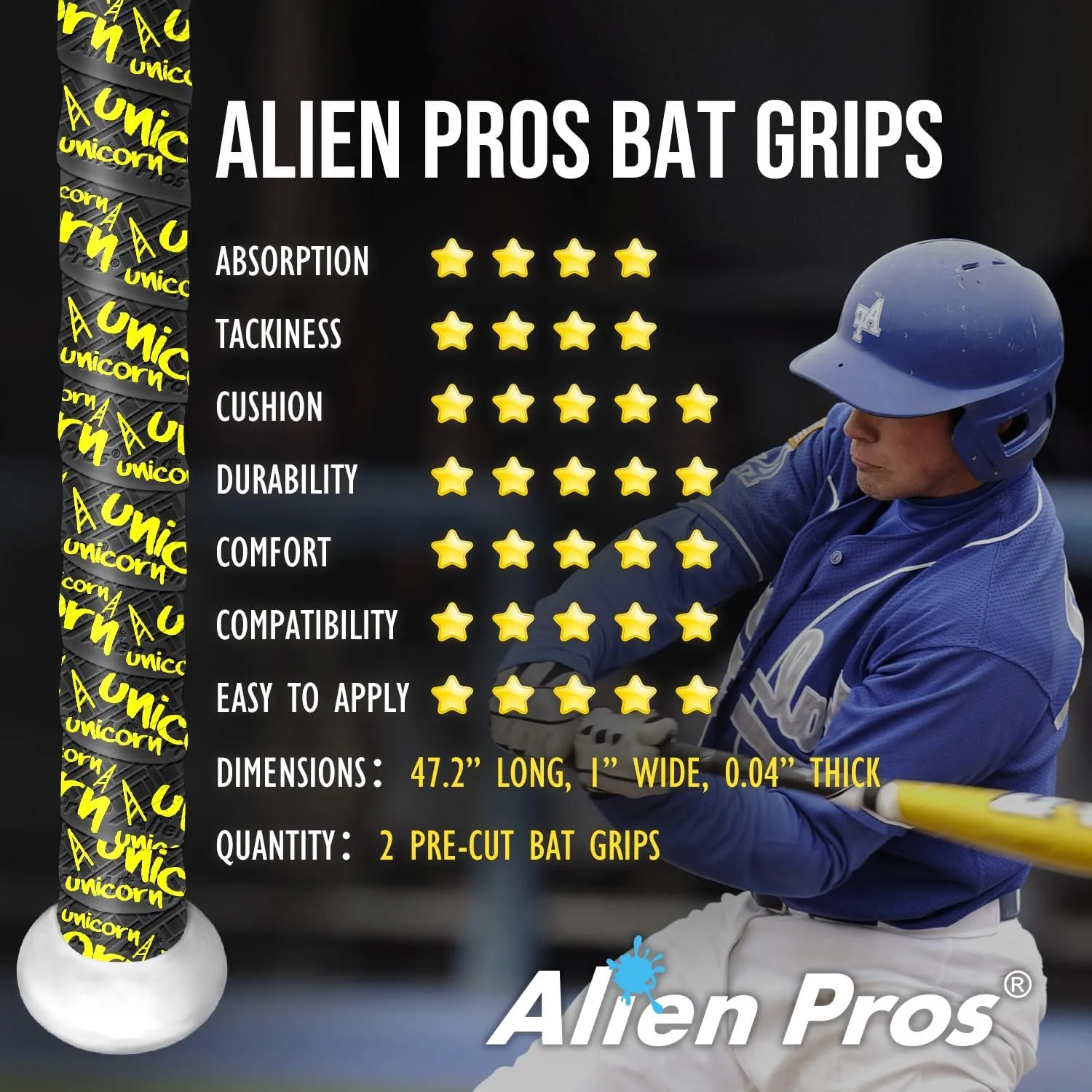 ALIEN PROS Bat Grip Tape for Baseball New 1.1 MM Precut and Pro Quality Bat Tape Wrap Your Bat for an Epic Home Run (2 Pack) Replacement for Old Baseball bat Grip