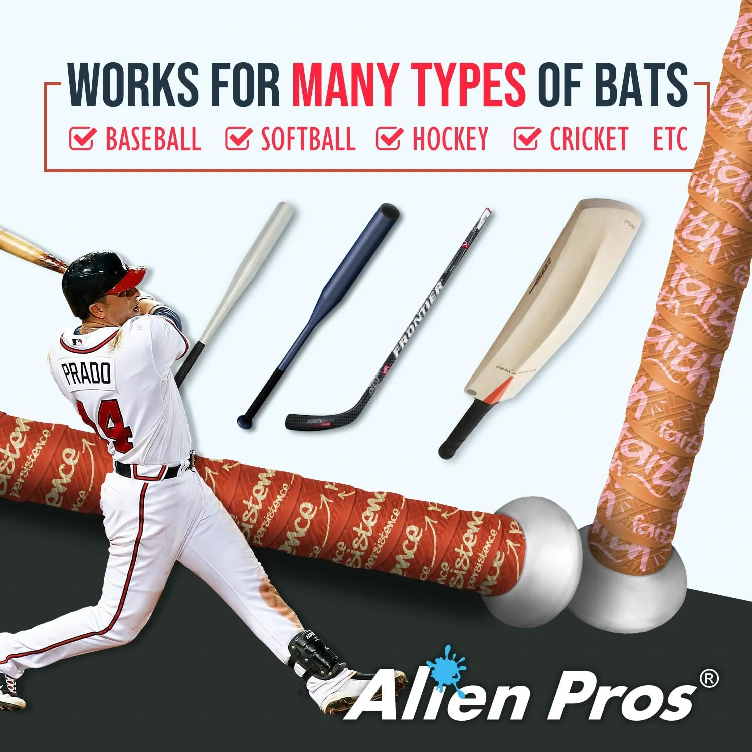 ALIEN PROS Bat Grip Tape for Baseball New 1.1 MM Precut and Pro Quality Bat Tape Wrap Your Bat for an Epic Home Run (2 Pack) Replacement for Old Baseball bat Grip