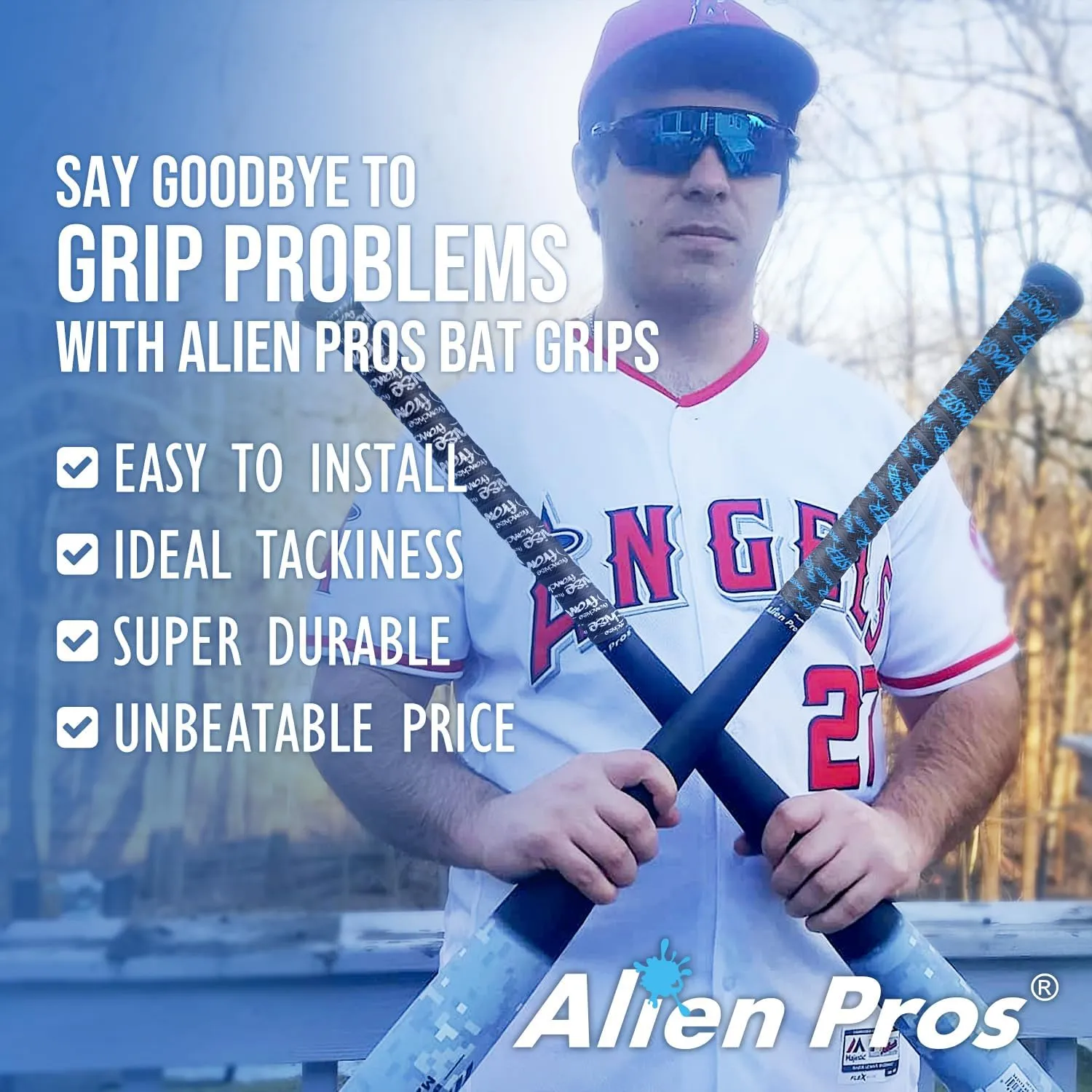 ALIEN PROS Bat Grip Tape for Baseball New 1.1 MM Precut and Pro Quality Bat Tape Wrap Your Bat for an Epic Home Run (2 Pack) Replacement for Old Baseball bat Grip