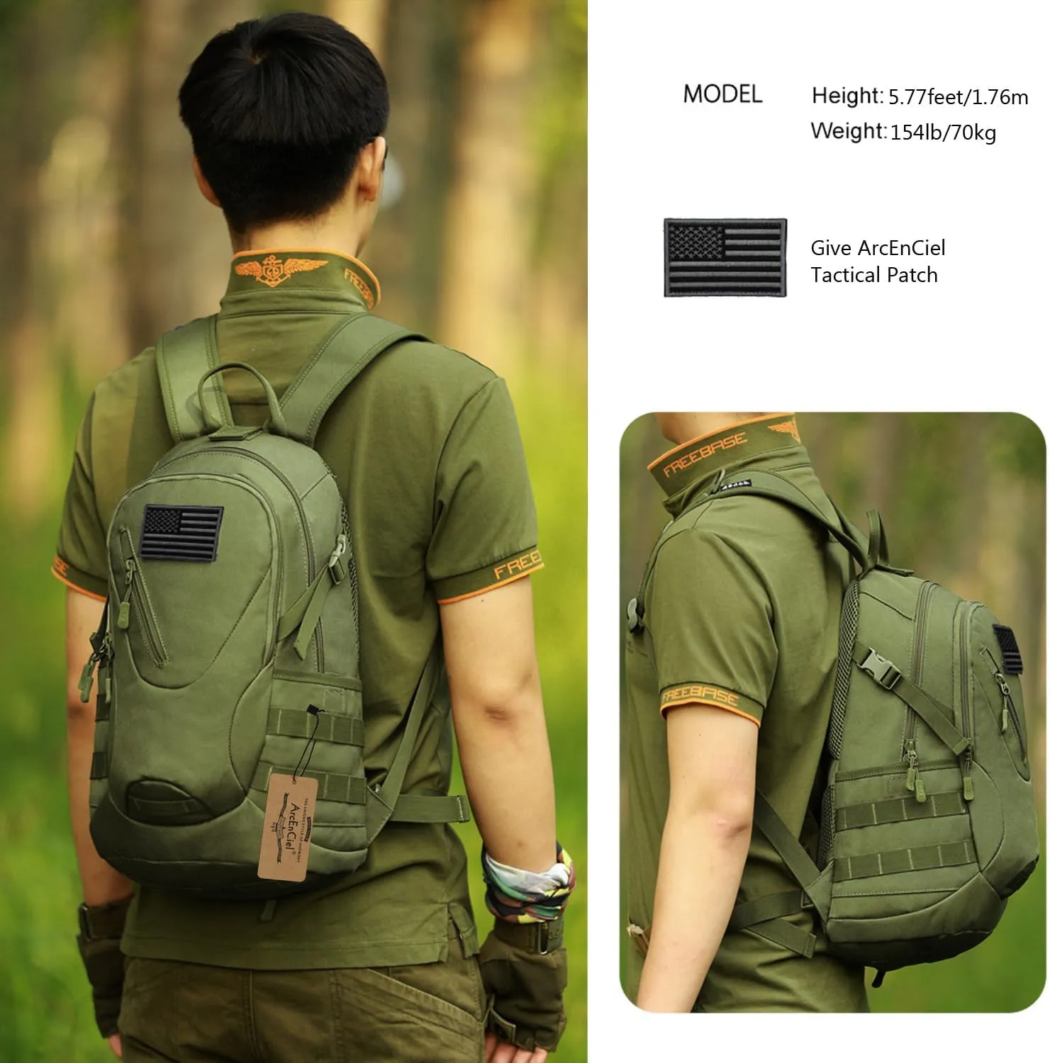 ArcEnCiel 15L Motorcycle Backpack Tactical Bag Rucksacks for Outdoor Camping Trekking Hunting with Patch