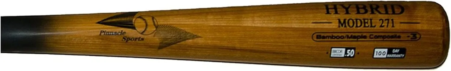 BAMBOOBAT BY PINNACLE SPORTS EQUIPMENT INC. Adult Hybrid Bamboo & Maple Baseball Bat with Rubberized Coated Handle - 100 Day Warranty