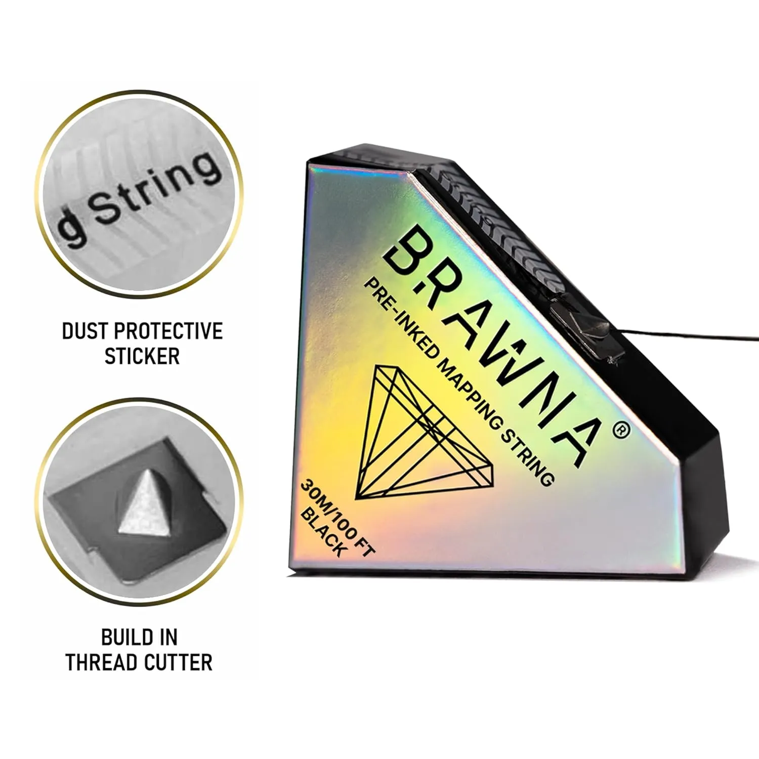 BRAWNA [ 30 Meters ] Pre-Inked Mapping String for Eyebrow Measuring Tool - PMU Supplies - 4 pack - Black