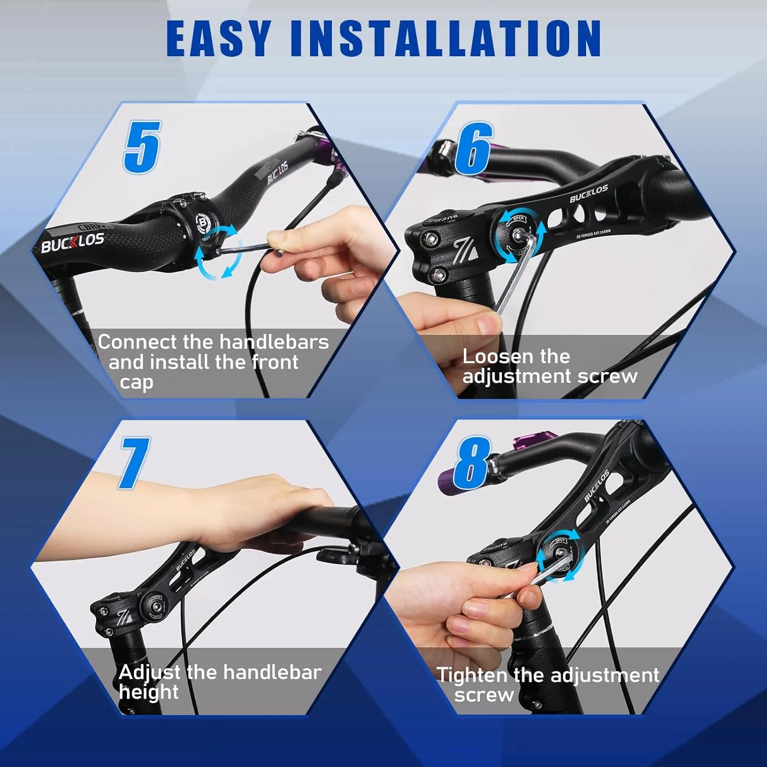 BUCKLOS Adjustable Bike Stem MTB 25.4mm 31.8mm 90/110/130/145mm 80 Degree Bike Stem Riser for Angle Adjustment, Bicycle Handlebar Extension for Commuter Bikes, E-Bike, Mountain, Road Bicycles