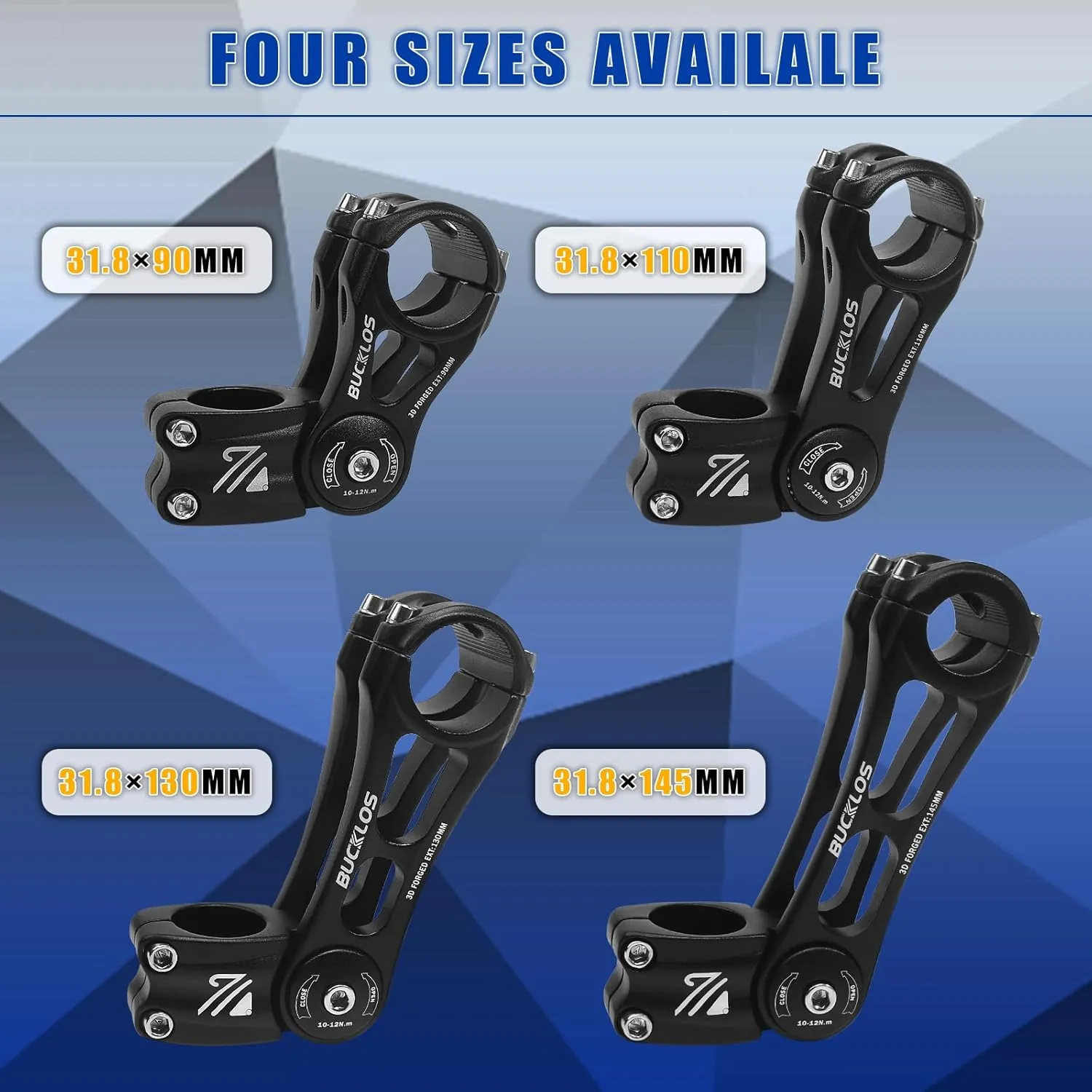 BUCKLOS Adjustable Bike Stem MTB 25.4mm 31.8mm 90/110/130/145mm 80 Degree Bike Stem Riser for Angle Adjustment, Bicycle Handlebar Extension for Commuter Bikes, E-Bike, Mountain, Road Bicycles