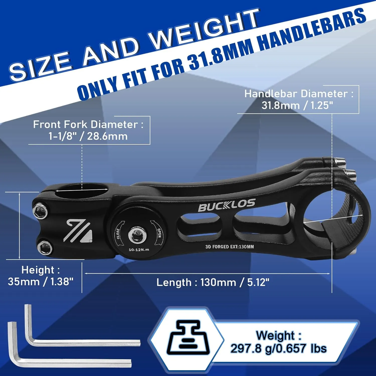 BUCKLOS Adjustable Bike Stem MTB 25.4mm 31.8mm 90/110/130/145mm 80 Degree Bike Stem Riser for Angle Adjustment, Bicycle Handlebar Extension for Commuter Bikes, E-Bike, Mountain, Road Bicycles