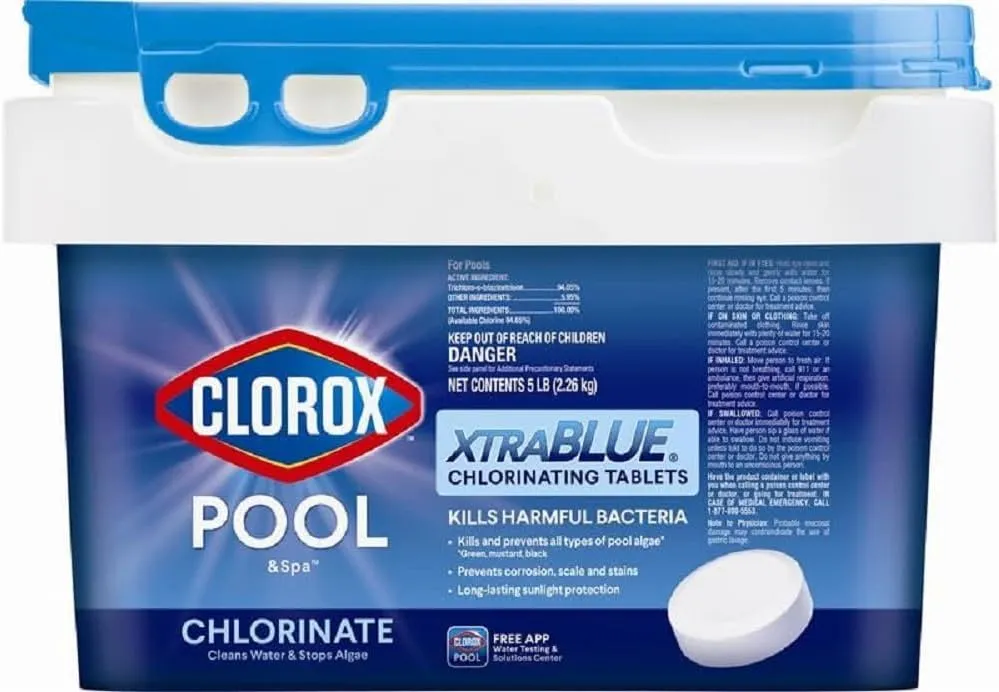 Clorox Pool&Spa XTRABLUE 3 Chlorinating Tablets, Individually Wrapped, Kills Bacteria & Stops Algae (5 LB)