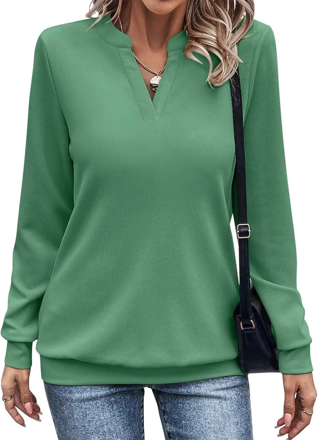 EADINVE Womens V Neck Long Sleeve Sweatshirts Lightweight Pullover Cute Fashion Cute Fall Clothes Tunic Tops 2025