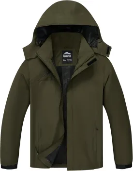ELLSWOS Men's Waterproof Raincoat Lightweight Rain Jacket with Detachable Hood Softshell Windbreakerl for Hiking Travel