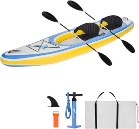 Freein 12'6''Drop Stitch SUP Inflatable Kayak 2 Persons Stand Up Paddle Board 8''Thick Twin Air Chamber Isup Blue Complete Package