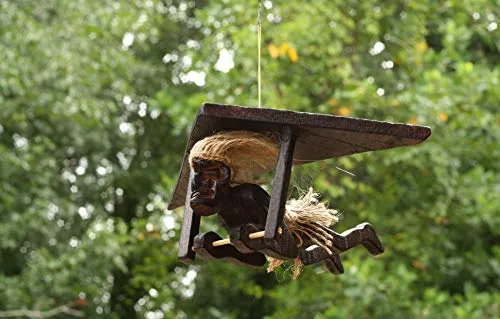 G6 Collection Handmade Wooden Primitive Paragliding Tribal Funny Statue Sculpture Tiki Bar Handcrafted Unique Gift Home Decor Accent Figurine Hang Glider Decoration Artwork Hand Carved (Hang Gliding)
