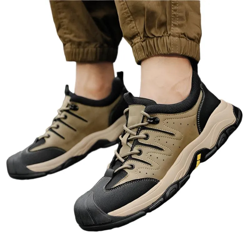 Genuine Leather Men's Hiking Sneakers–Handmade High-Quality Casual Walking Shoes