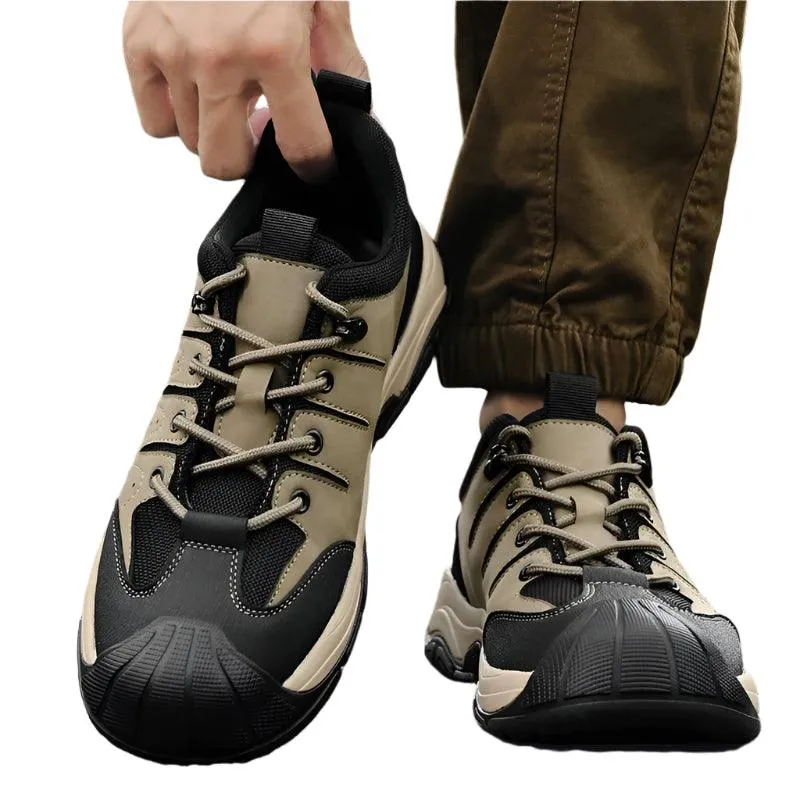 Genuine Leather Men's Hiking Sneakers–Handmade High-Quality Casual Walking Shoes