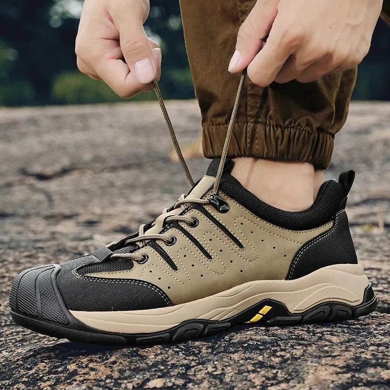 Genuine Leather Men's Hiking Sneakers–Handmade High-Quality Casual Walking Shoes