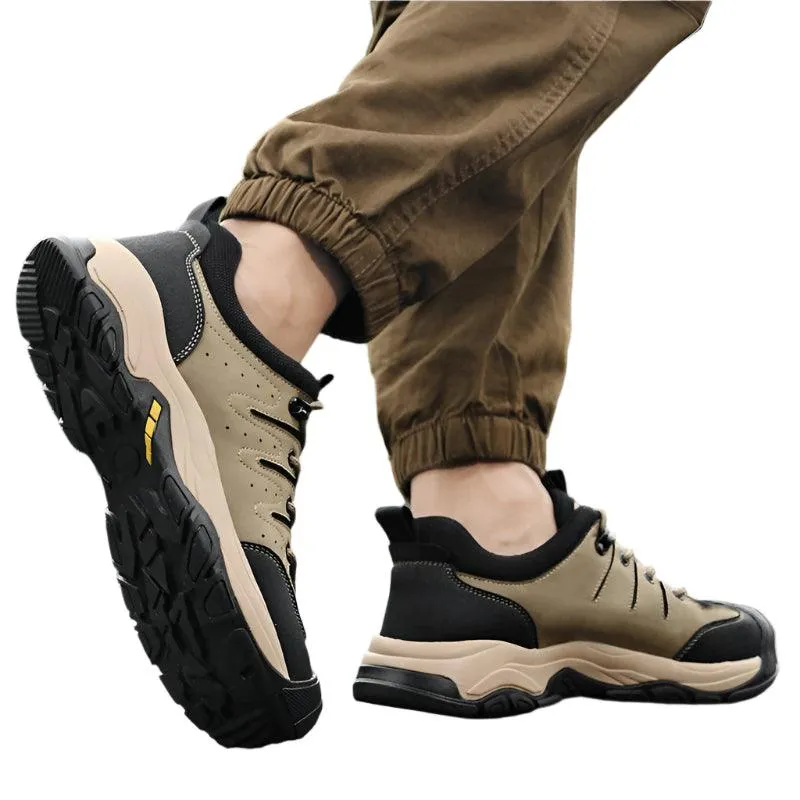 Genuine Leather Men's Hiking Sneakers–Handmade High-Quality Casual Walking Shoes