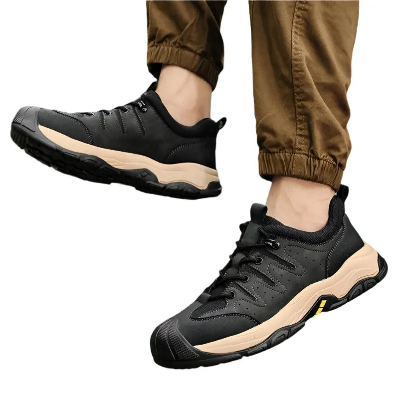 Genuine Leather Men's Hiking Sneakers–Handmade High-Quality Casual Walking Shoes