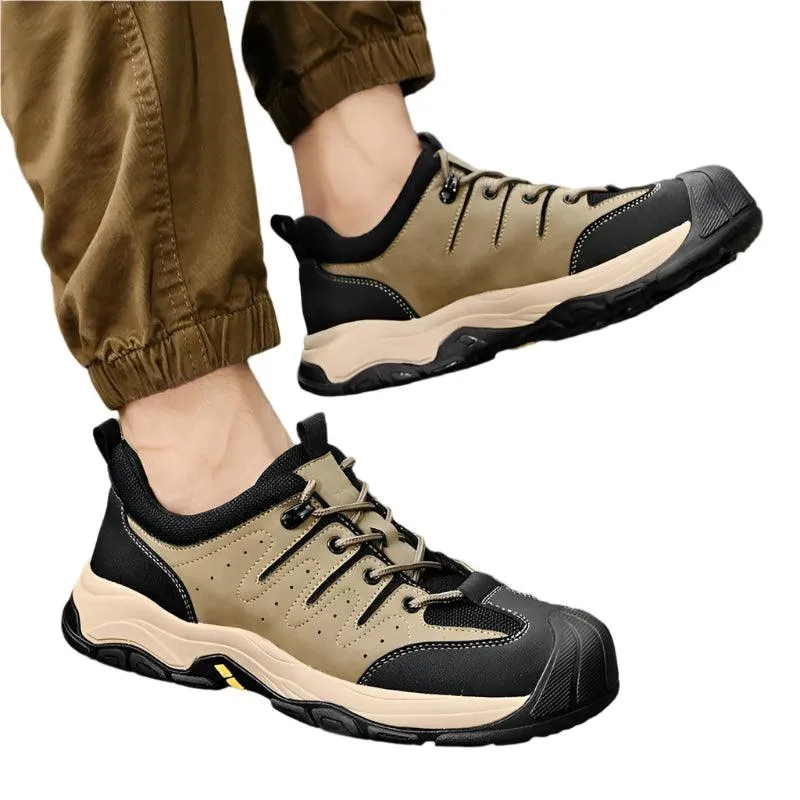 Genuine Leather Men's Hiking Sneakers–Handmade High-Quality Casual Walking Shoes