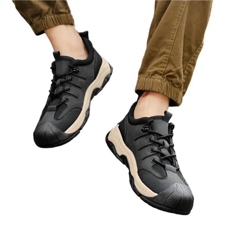 Genuine Leather Men's Hiking Sneakers–Handmade High-Quality Casual Walking Shoes