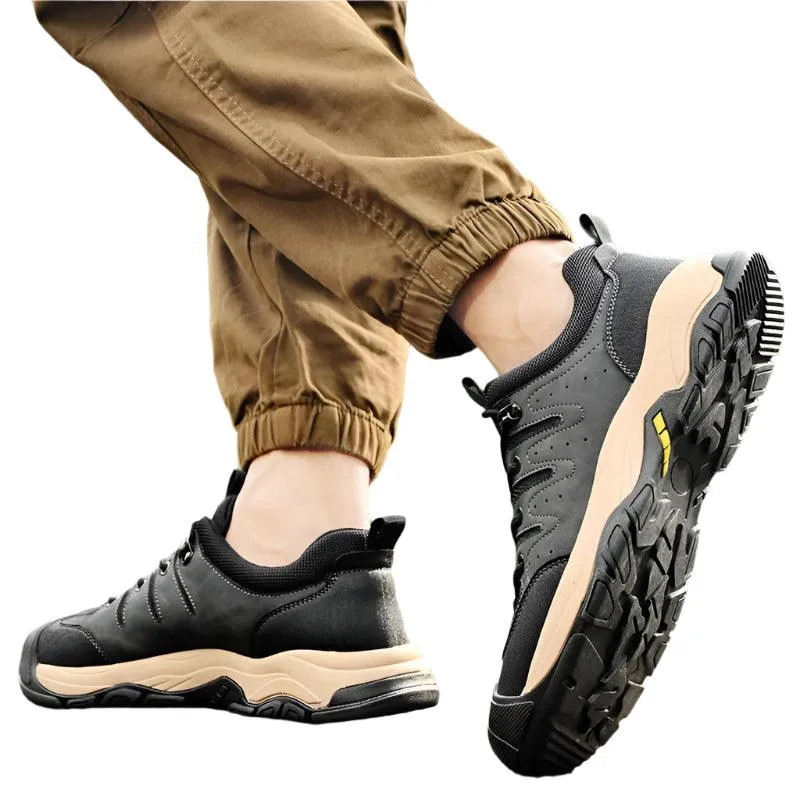 Genuine Leather Men's Hiking Sneakers–Handmade High-Quality Casual Walking Shoes