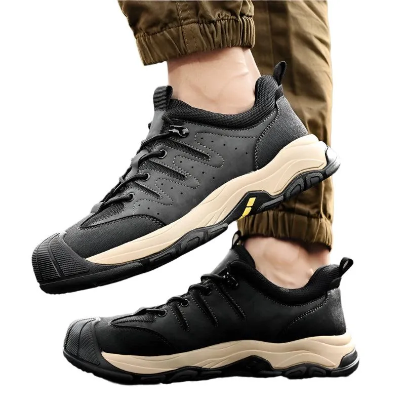Genuine Leather Men's Hiking Sneakers–Handmade High-Quality Casual Walking Shoes