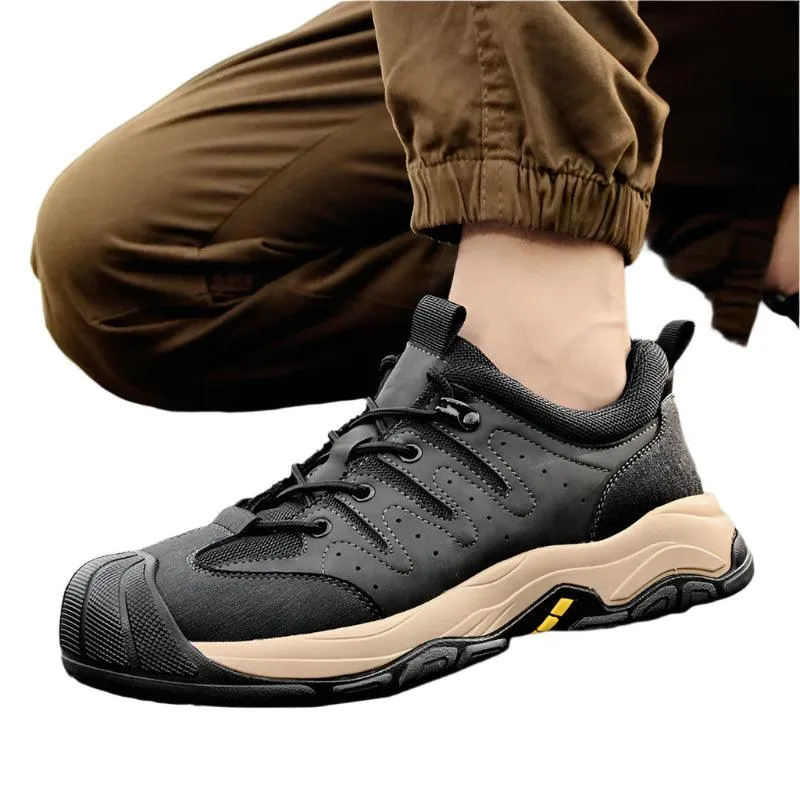 Genuine Leather Men's Hiking Sneakers–Handmade High-Quality Casual Walking Shoes