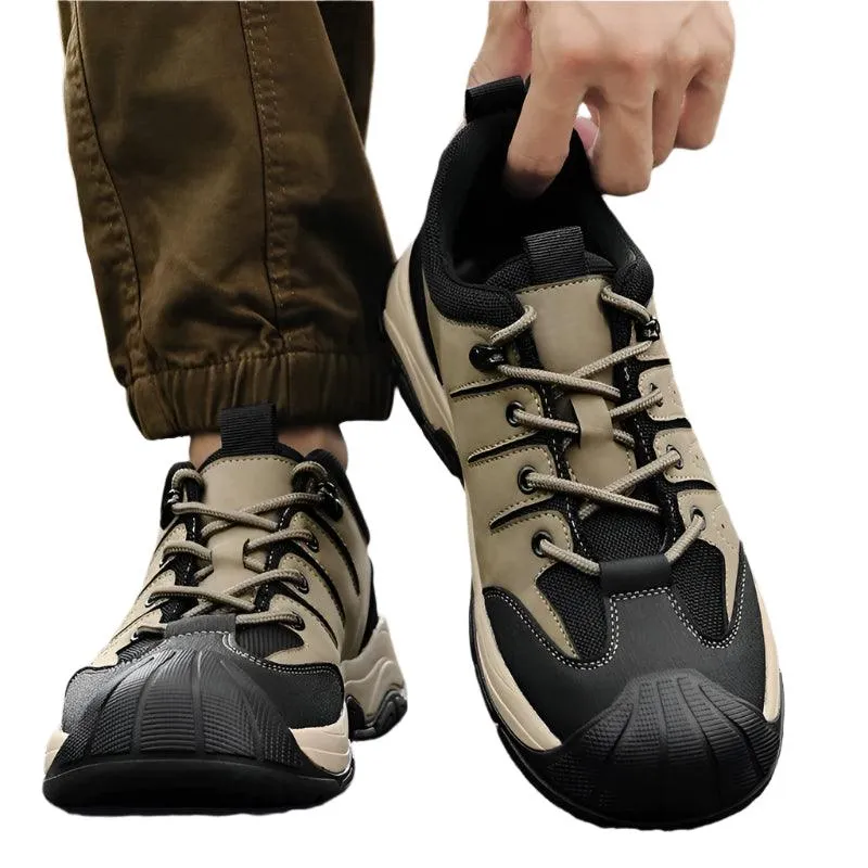 Genuine Leather Men's Hiking Sneakers–Handmade High-Quality Casual Walking Shoes