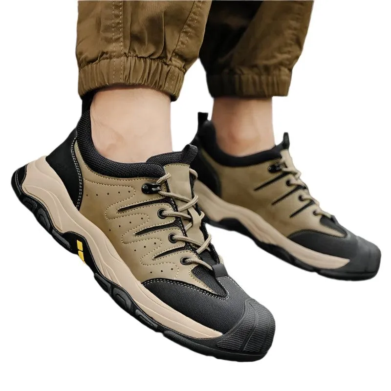 Genuine Leather Men's Hiking Sneakers–Handmade High-Quality Casual Walking Shoes