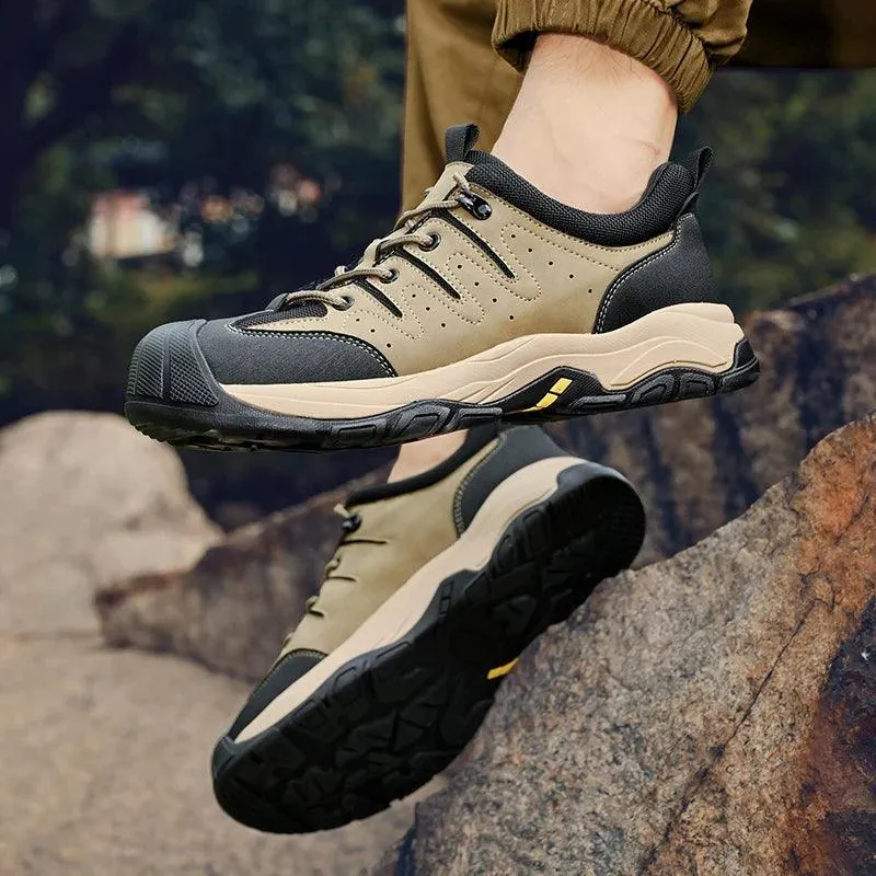 Genuine Leather Men's Hiking Sneakers–Handmade High-Quality Casual Walking Shoes