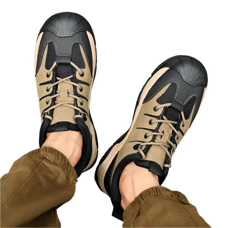 Genuine Leather Men's Hiking Sneakers–Handmade High-Quality Casual Walking Shoes