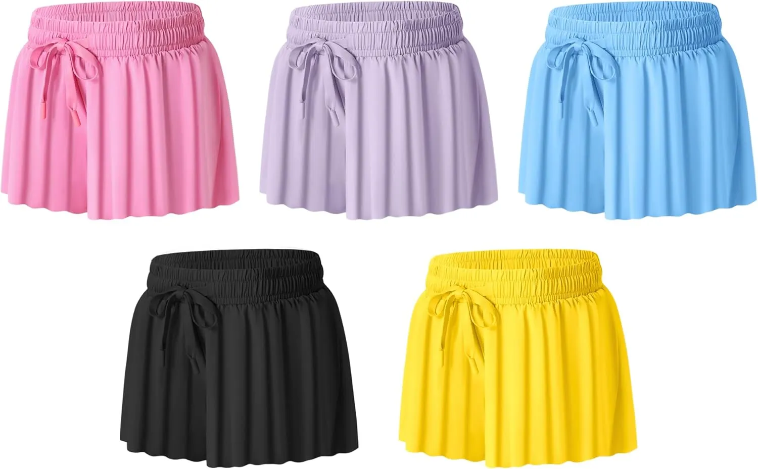 Girls Flowy Athletic Shorts with Pocket Kids Spandex 2 in 1 Drawstring Butterfly Skorts for Cheer, Dance, Running