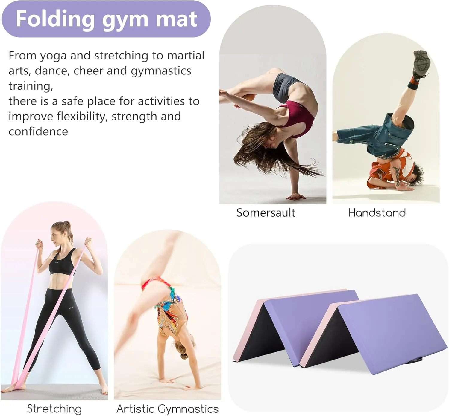 Gymnastics Tumbling Mats Gymnastics Mat Portable Foldable Tumbling Mat Thick PU Leather Exercise Mat Yoga Mat with Carrying Handles for home Workout outdoor Yoga Gymnastics