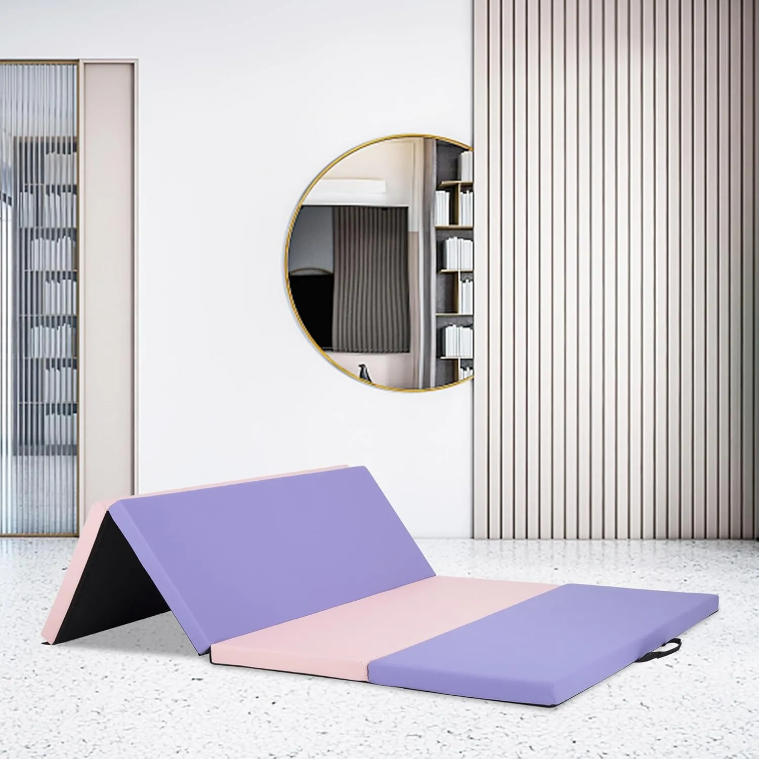 Gymnastics Tumbling Mats Gymnastics Mat Portable Foldable Tumbling Mat Thick PU Leather Exercise Mat Yoga Mat with Carrying Handles for home Workout outdoor Yoga Gymnastics