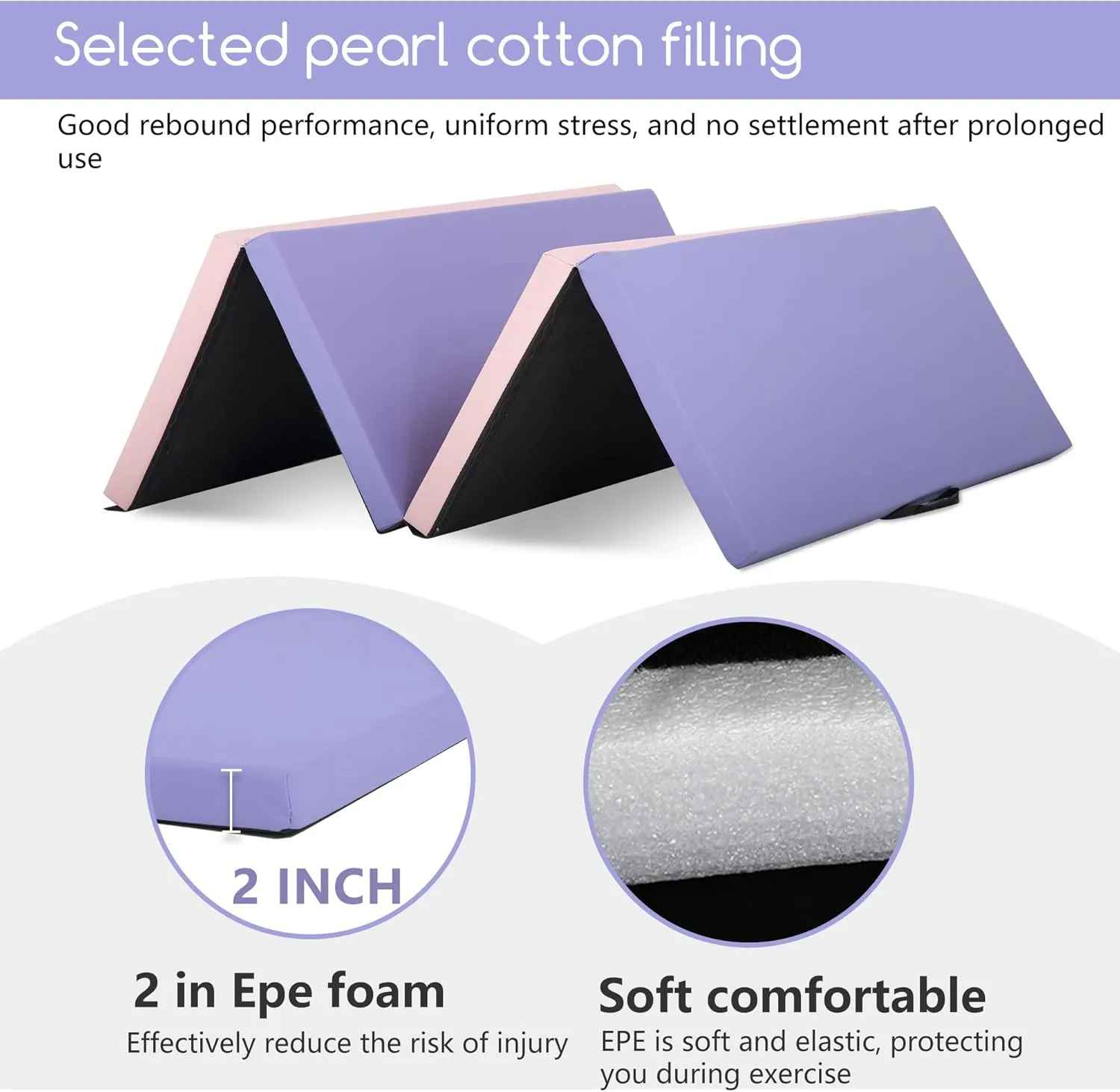 Gymnastics Tumbling Mats Gymnastics Mat Portable Foldable Tumbling Mat Thick PU Leather Exercise Mat Yoga Mat with Carrying Handles for home Workout outdoor Yoga Gymnastics