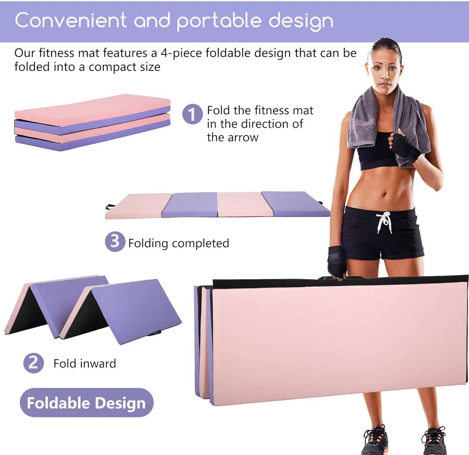 Gymnastics Tumbling Mats Gymnastics Mat Portable Foldable Tumbling Mat Thick PU Leather Exercise Mat Yoga Mat with Carrying Handles for home Workout outdoor Yoga Gymnastics