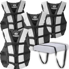 Hardcore Life Jacket 4 Pack Paddle Vest for Adults with Type IV Boat Cushion; Coast Guard Approved Type III PFD Life Vest Flotation Device; Jet ski, Wakeboard, Hardshell Kayak Life Jacket