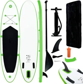 Inflatable Stand Up Paddleboard Set for Comfort and Adventure, Puncture-Proof Design, for Learning and Recreation, Green and White