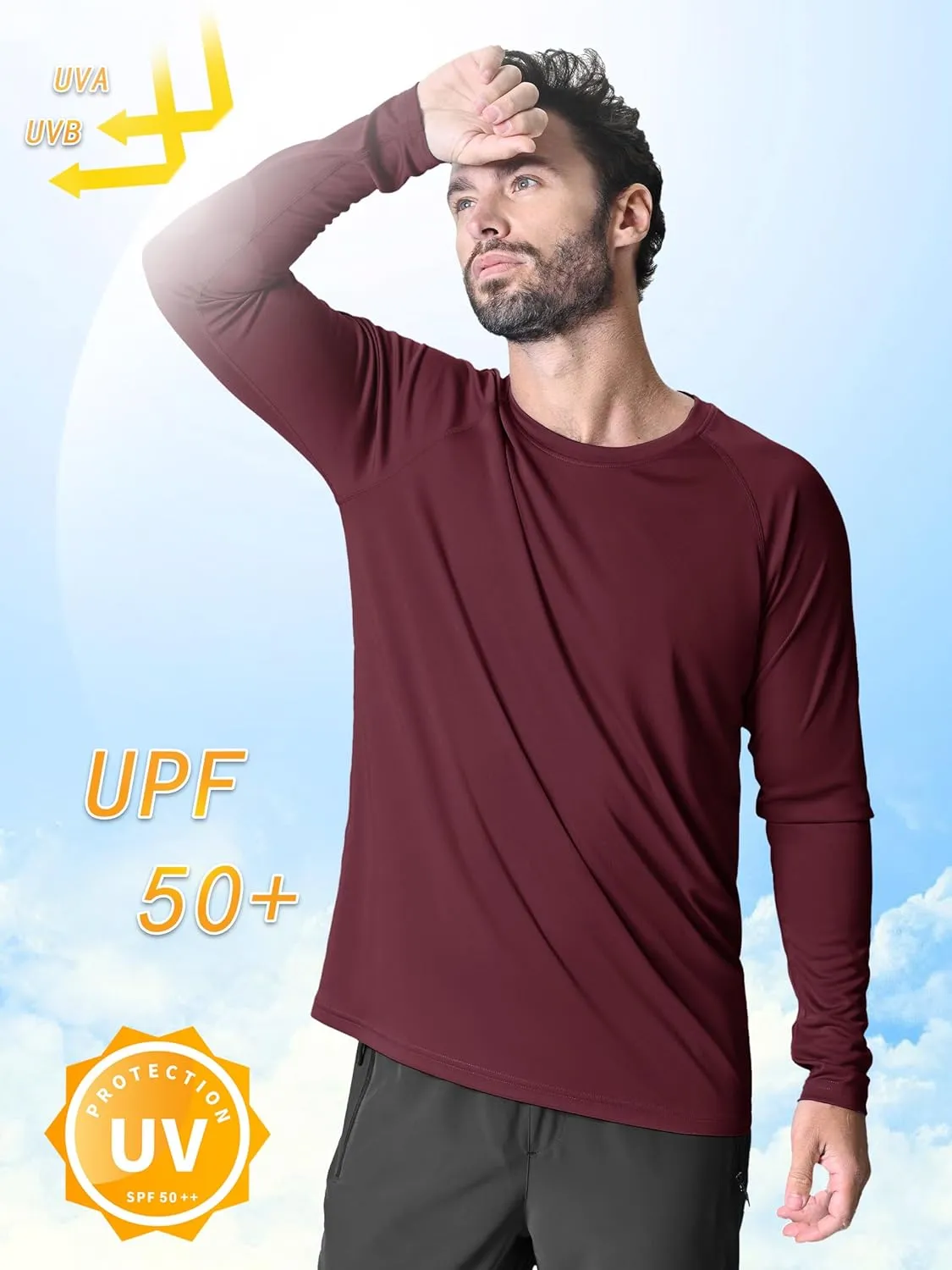 KEFITEVD Men's UV Sun Protection UPF 50  Shirts Long Sleeve Rash Guard Workout Quick Dry Shirt for Hiking Fishing Swimming