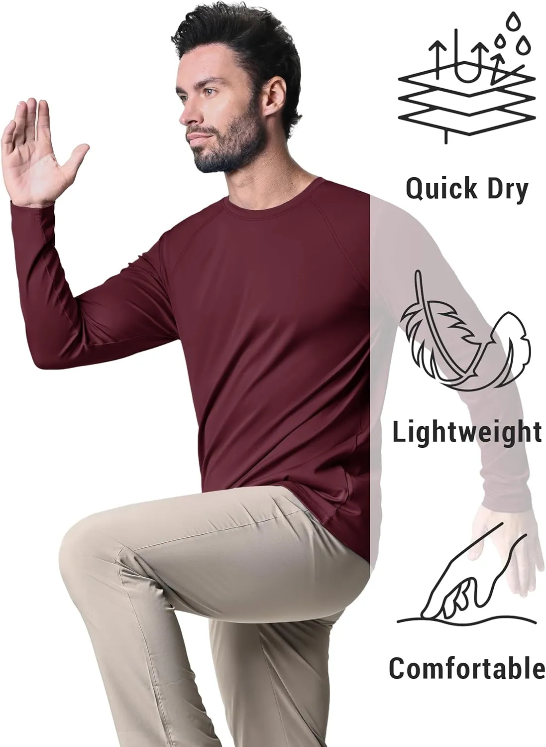 KEFITEVD Men's UV Sun Protection UPF 50  Shirts Long Sleeve Rash Guard Workout Quick Dry Shirt for Hiking Fishing Swimming