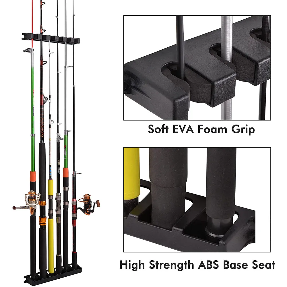 Kylebooker Fishing Rod Rack,Wall Mounted Fishing Pole Rod Holder Fishing Pole Storage Organizer 6 Rod Wall Rack for Garage Car