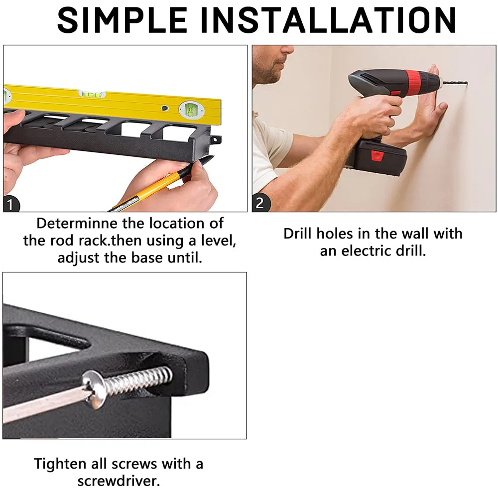 Kylebooker Fishing Rod Rack,Wall Mounted Fishing Pole Rod Holder Fishing Pole Storage Organizer 6 Rod Wall Rack for Garage Car