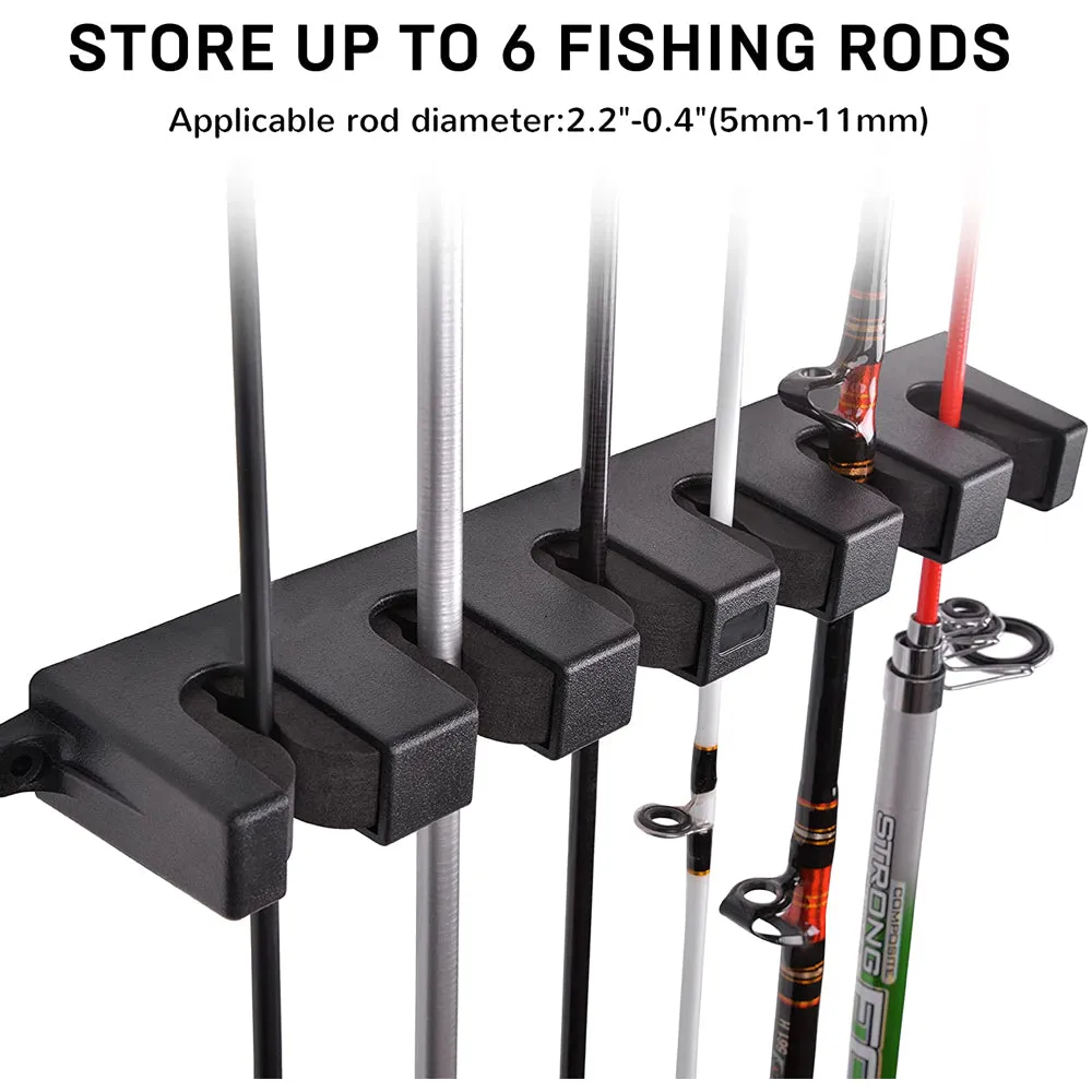 Kylebooker Fishing Rod Rack,Wall Mounted Fishing Pole Rod Holder Fishing Pole Storage Organizer 6 Rod Wall Rack for Garage Car