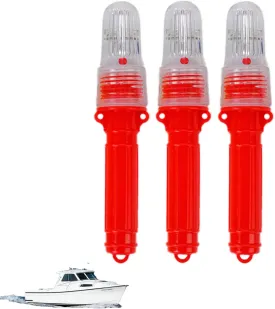 Marine Flares, Boat Safety Kit Coast Guard Approved, Waterproof Fishing Boat Flares, Safety Kit Visual Signal Light-Controlled for Fishing Nets, Buoys & Boats (3 Pcs Red)