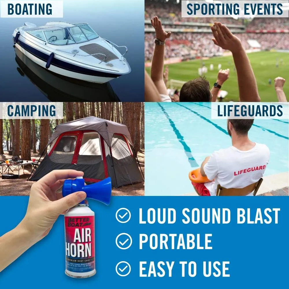 Marine Safety Air Horn, Very Loud Handheld Fog Horn, Large Compressed Can 3.5oz for Boating and Walking Safety