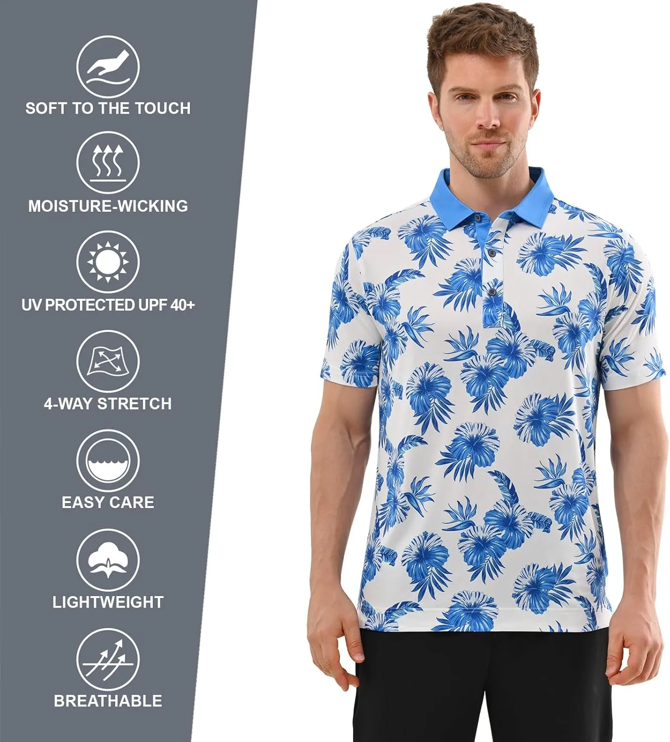 Mens Golf Shirt Moisture Wicking Dry Fit Mens Polo Shirts Dry Fit Performance Men's Golf Shirts Regular Fit Fashion Print