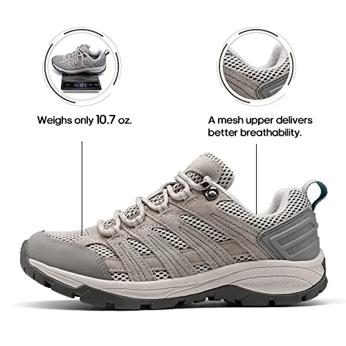 NORTIV 8 Womens Hiking Shoes Lightweight Breathable Mesh Walking Sneakers Outdoor Work Shoes, Light Grey - 7 (SNHS222W)