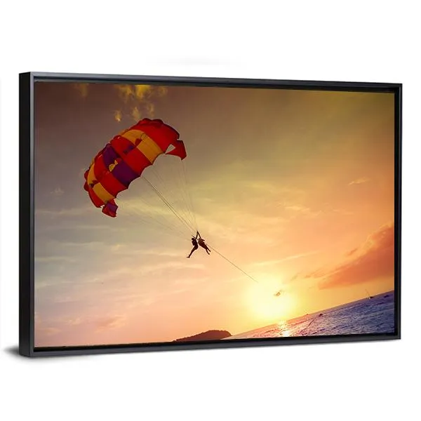 Paragliders At Sunset  Malaysia Canvas Wall Art