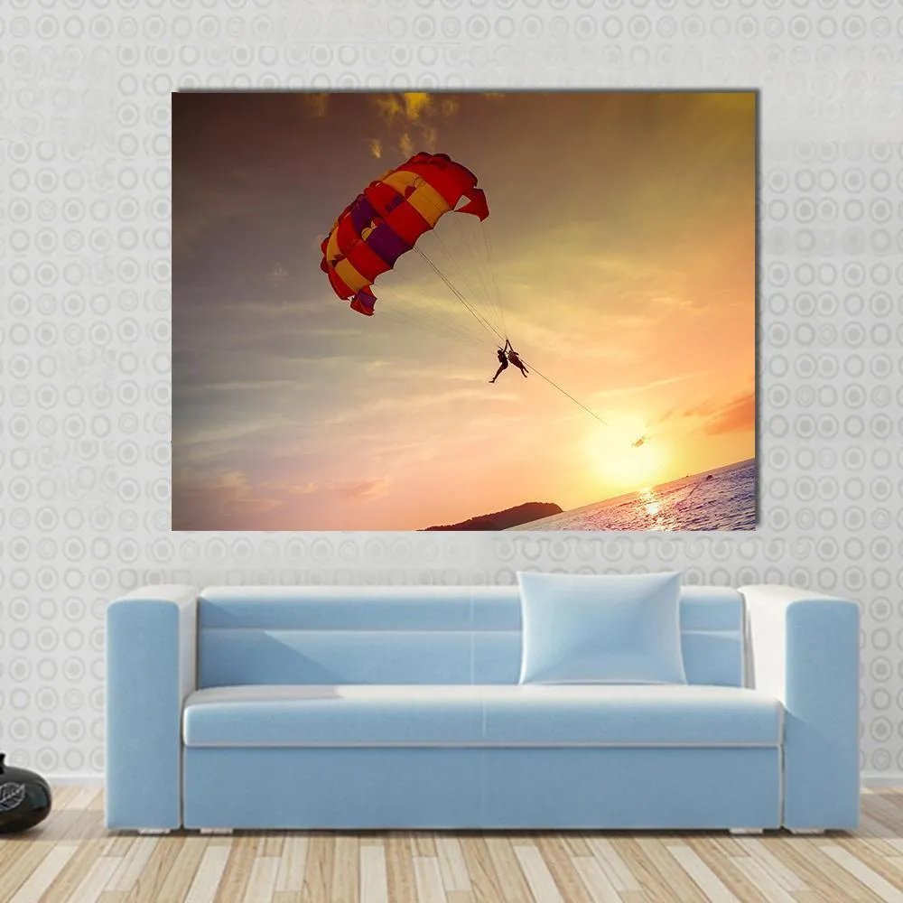 Paragliders At Sunset  Malaysia Canvas Wall Art