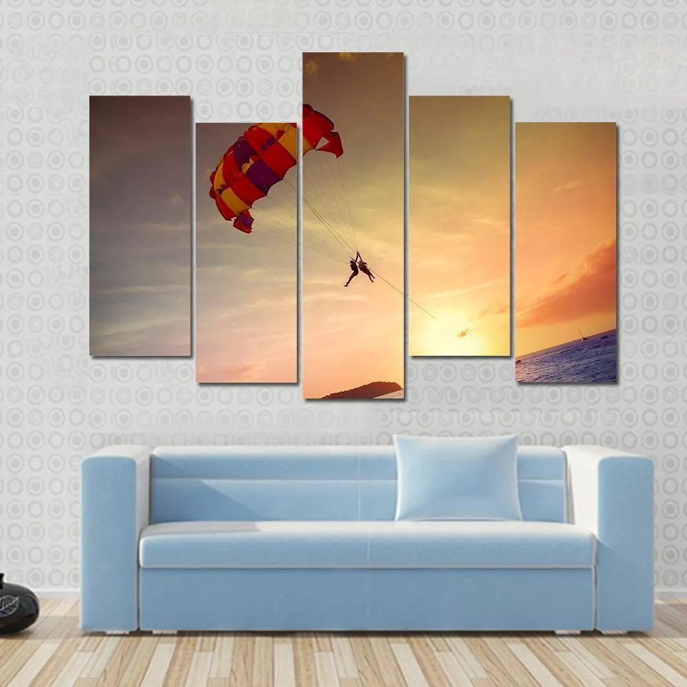 Paragliders At Sunset  Malaysia Canvas Wall Art