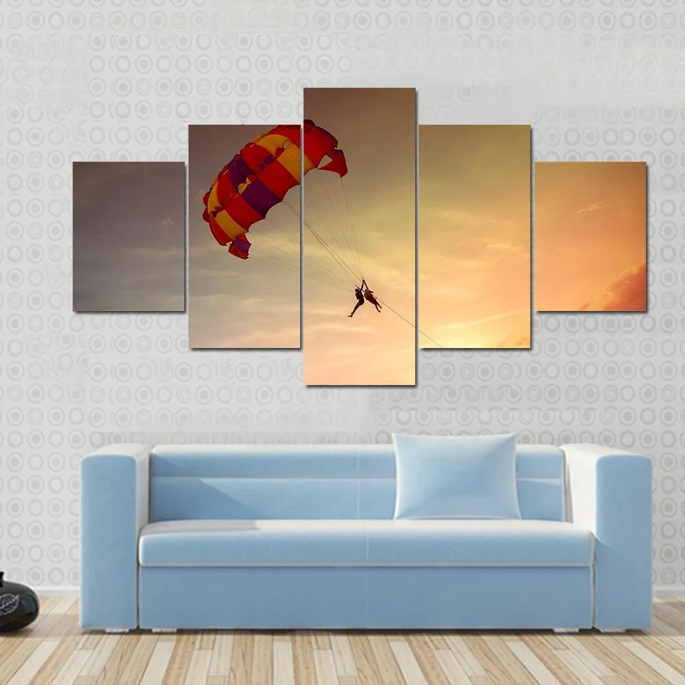 Paragliders At Sunset  Malaysia Canvas Wall Art